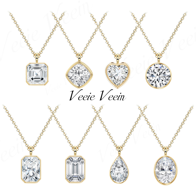 Bezels Set Pendant - Veeie Veein Sieraden 3ct Onregelmatige Moissanite